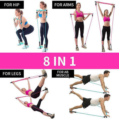 Portable Pilates Bar Kit With Resistance Band Exercise Stick